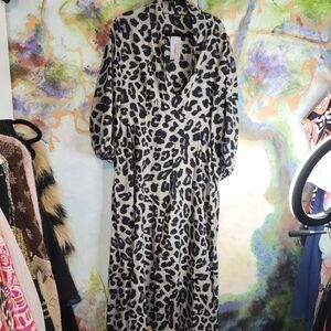 Black and Gray Plunge Maxi Dress with Bishop Sleeves